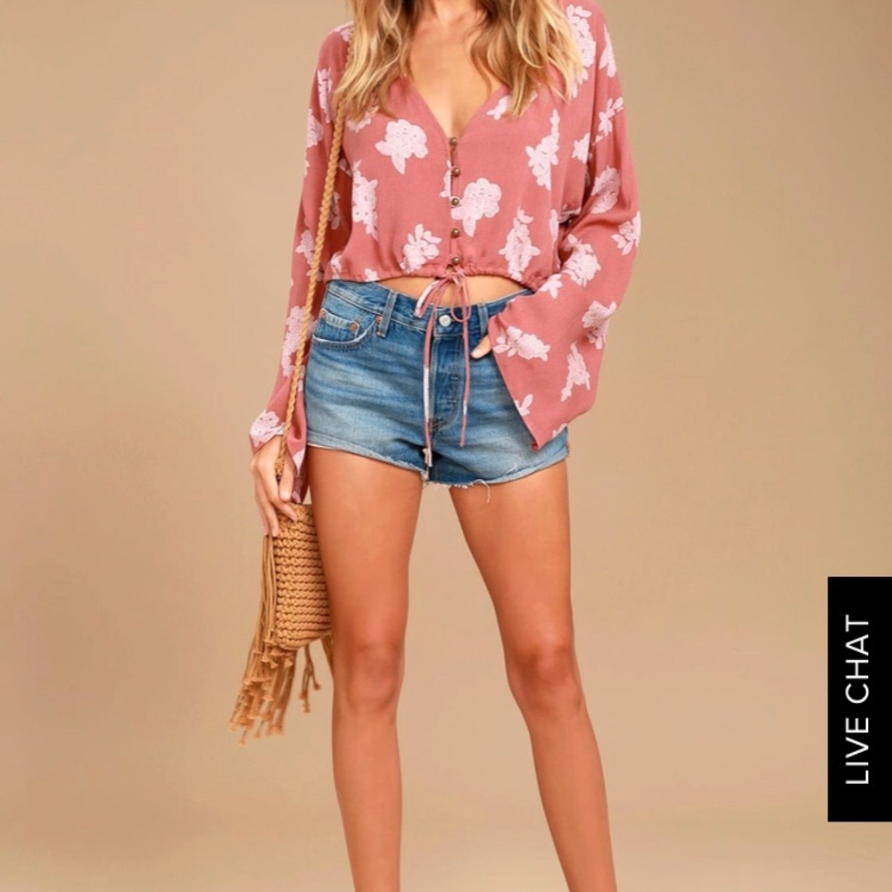 Lulu’s Rusty Rose Floral Print Crop Top NWT